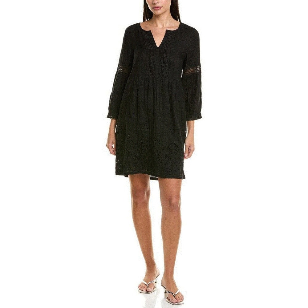 Tommy Bahama Black Linen Viscose Eyelet Dress Womens S SS500013 Long Sleeve
